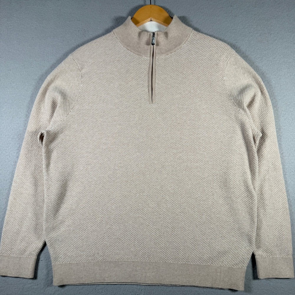 Tommy Bahama IslandZone Mens Large Beige Quarter Zip Cotton Coolmax Sweater